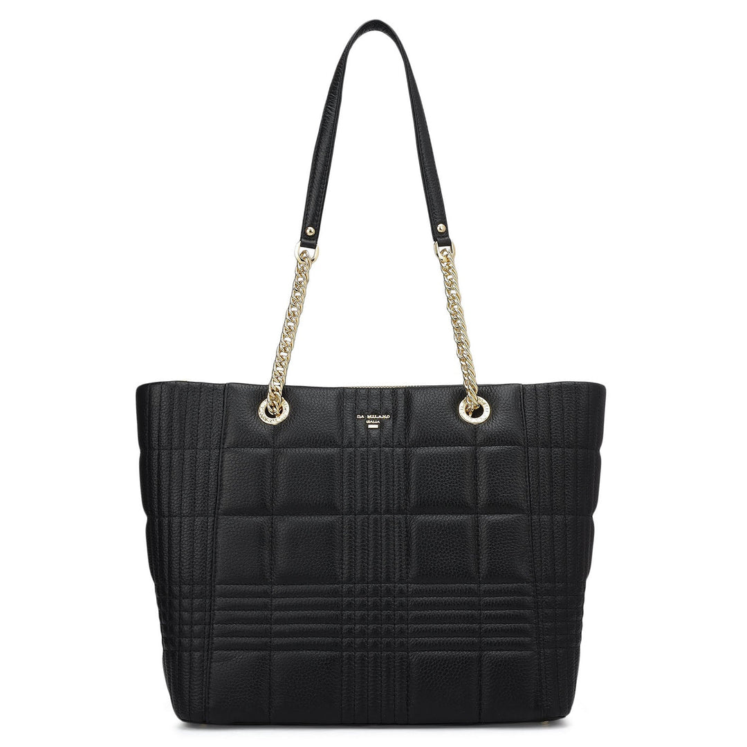 Medium Wax Stripe Leather Tote - Black