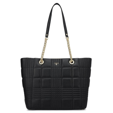 Medium Wax Stripe Leather Tote - Black