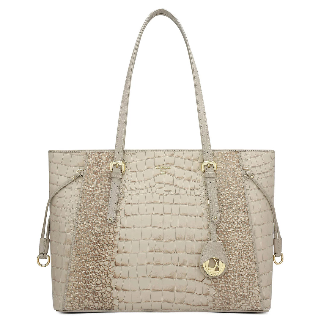 Large Croco Leather Tote - Frost