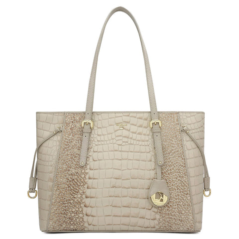 Large Croco Leather Tote - Frost