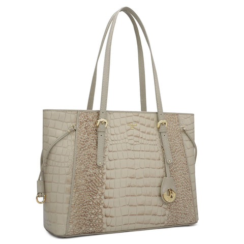 Large Croco Leather Tote - Frost