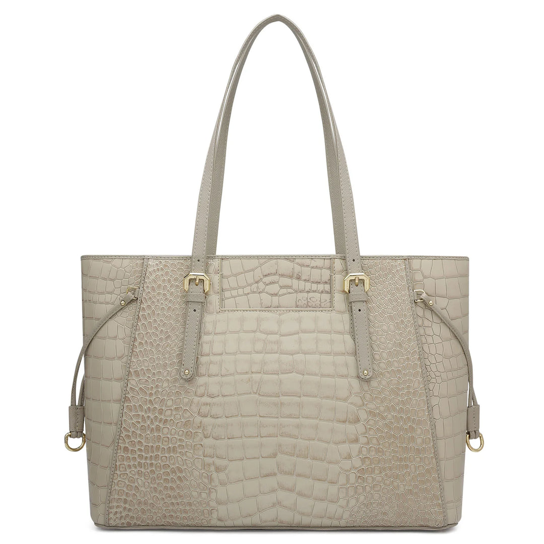 Large Croco Leather Tote - Frost