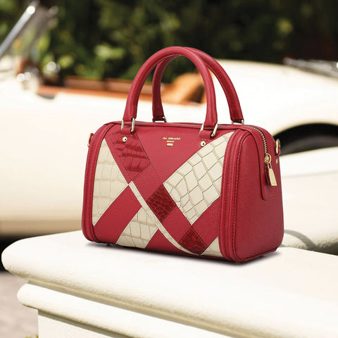Small Croco Franzy Leather Satchel - Plumberry & Frost