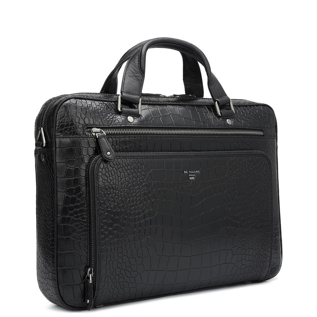 Croco Leather Laptop Bag - Black