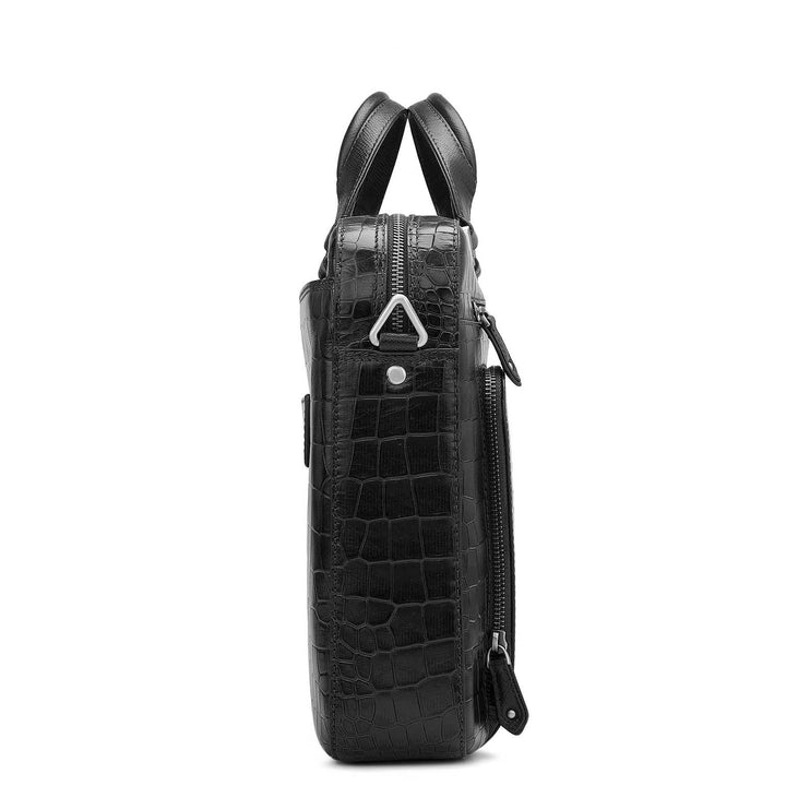 Croco Leather Laptop Bag - Black