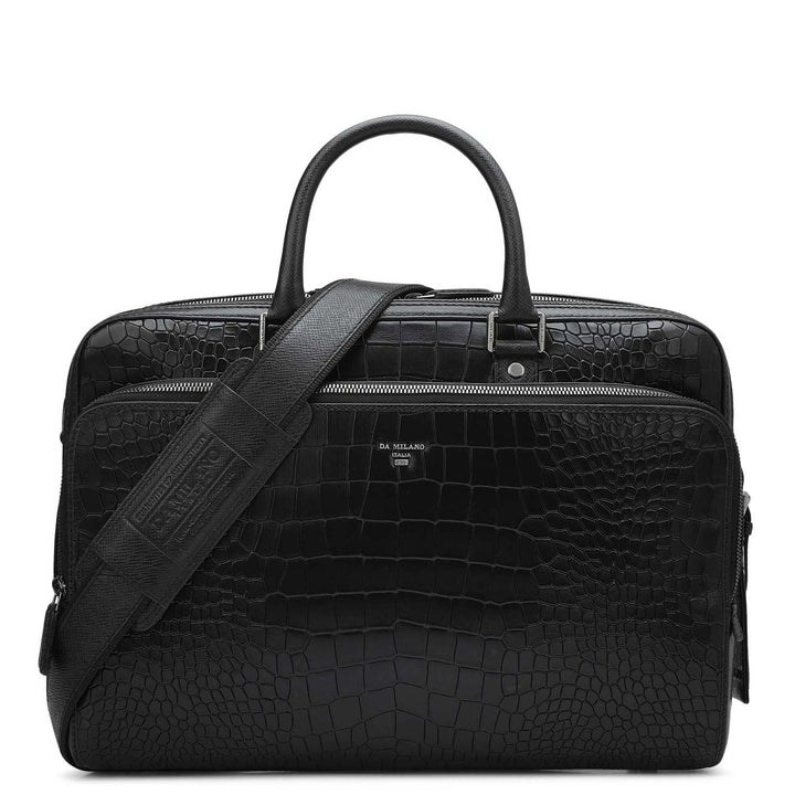 Croco Leather Laptop Bag - Black