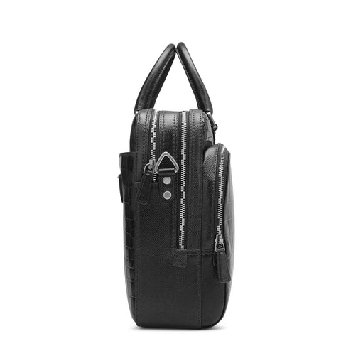 Croco Leather Laptop Bag - Black