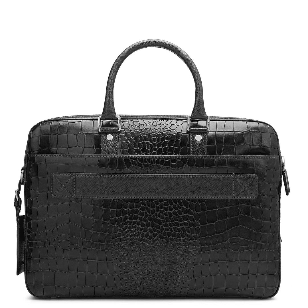 Croco Leather Laptop Bag - Black