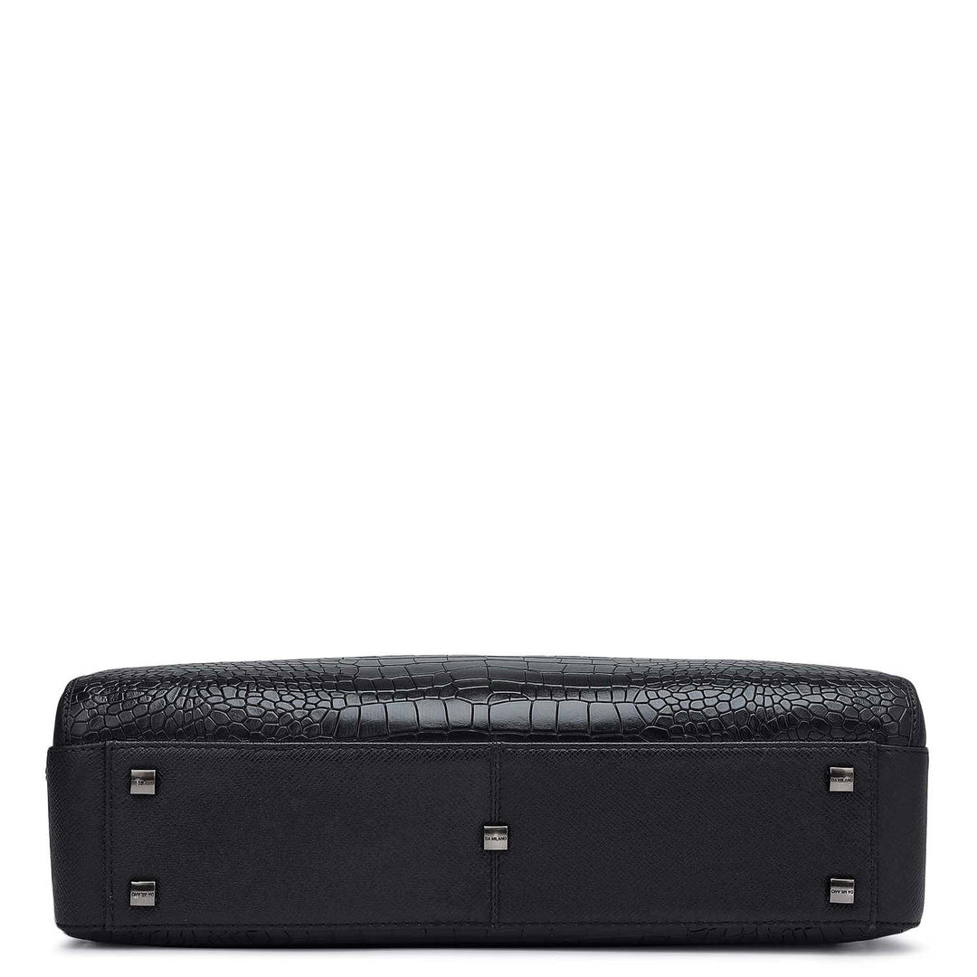 Croco Leather Laptop Bag - Black