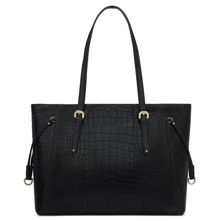 Large Croco Leather Tote - Black