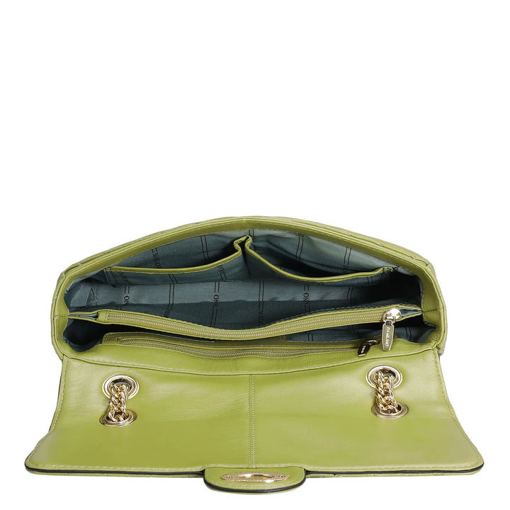 Medium Quilting Leather Shoulder Bag - Olive