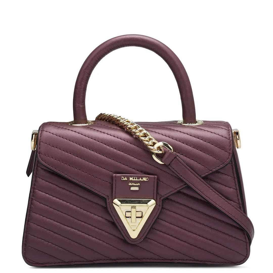 Small Quilting Leather Satchel - Plum