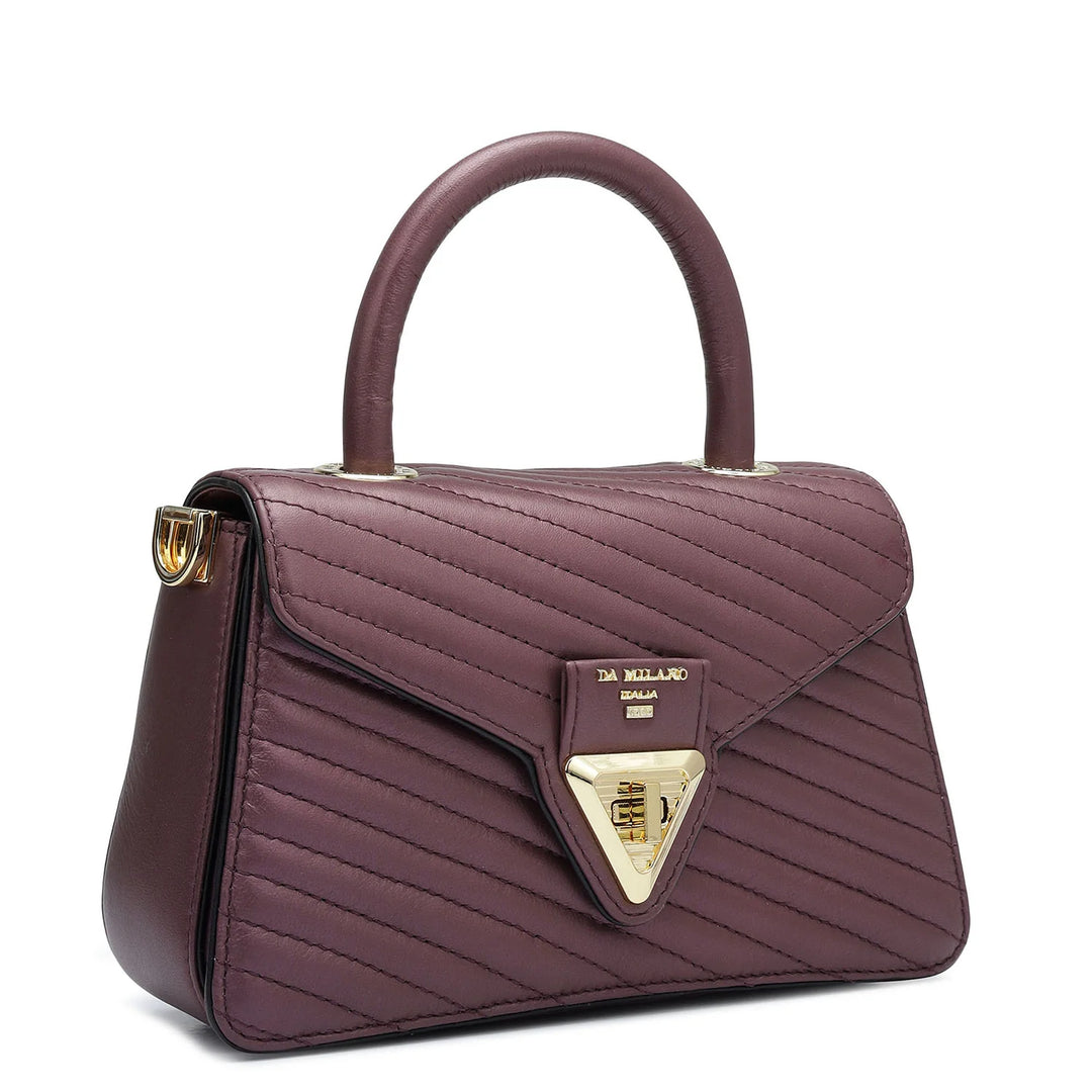 Small Quilting Leather Satchel - Plum