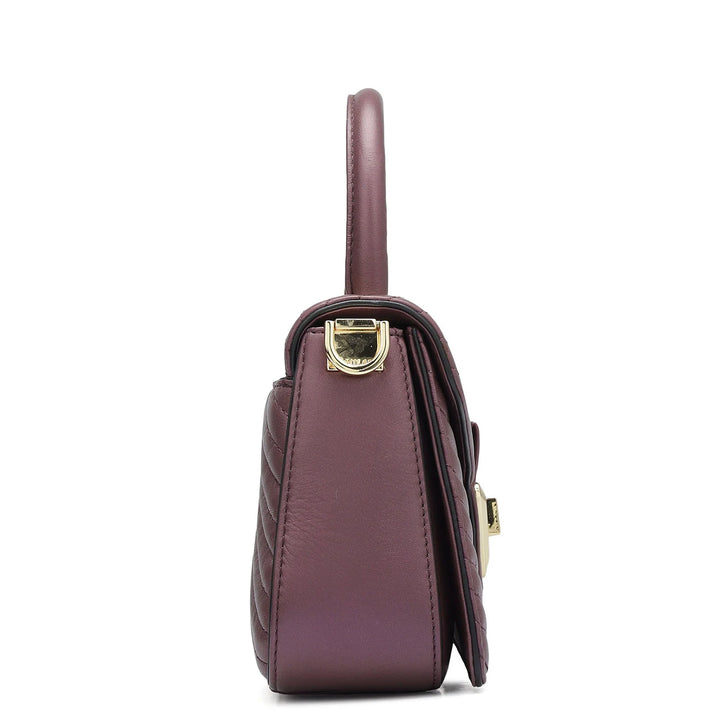 Small Quilting Leather Satchel - Plum