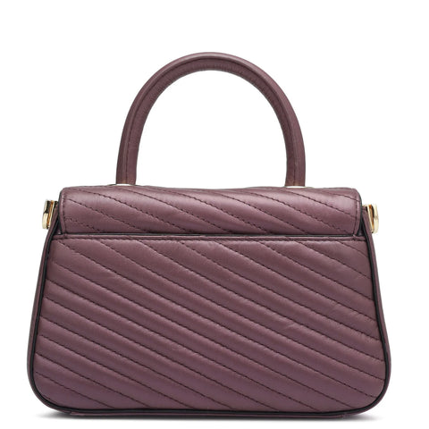 Small Quilting Leather Satchel - Plum