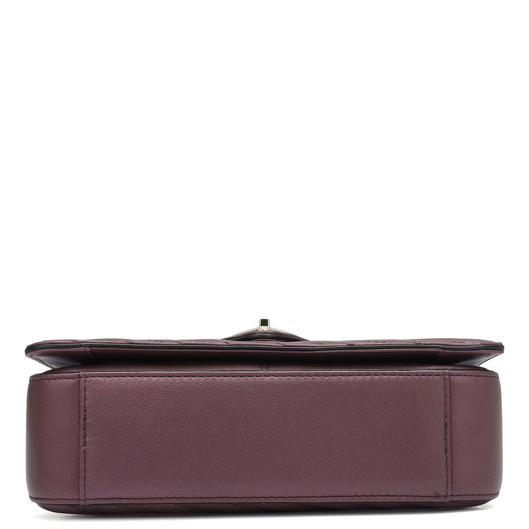 Small Quilting Leather Satchel - Plum