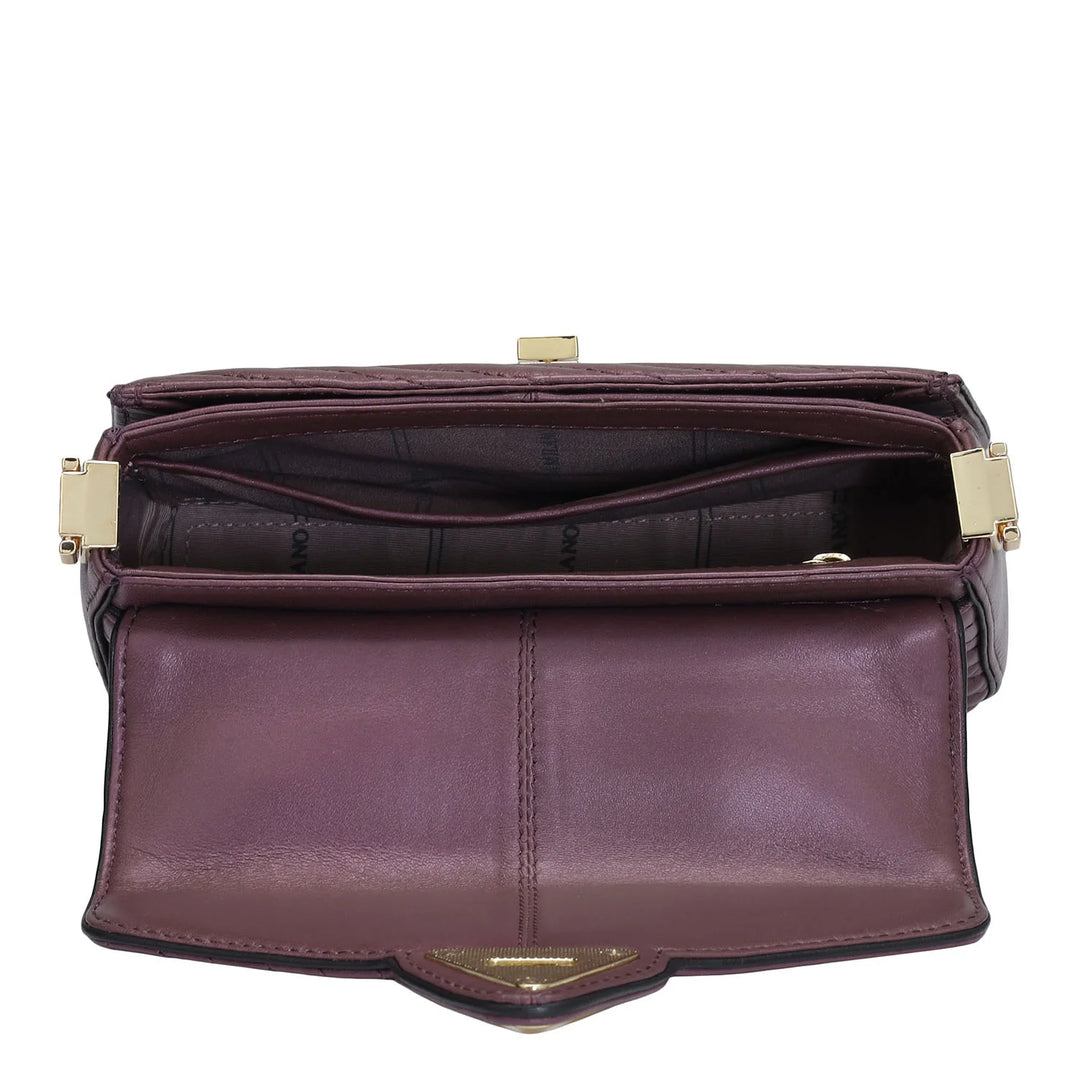 Small Quilting Leather Satchel - Plum