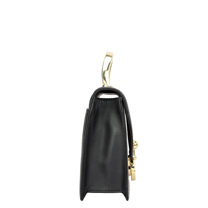Small Canvas Plain Leather Satchel - Beige & Black