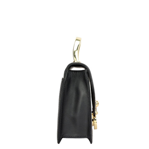Small Canvas Plain Leather Satchel - Beige & Black