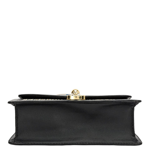 Small Canvas Plain Leather Satchel - Beige & Black