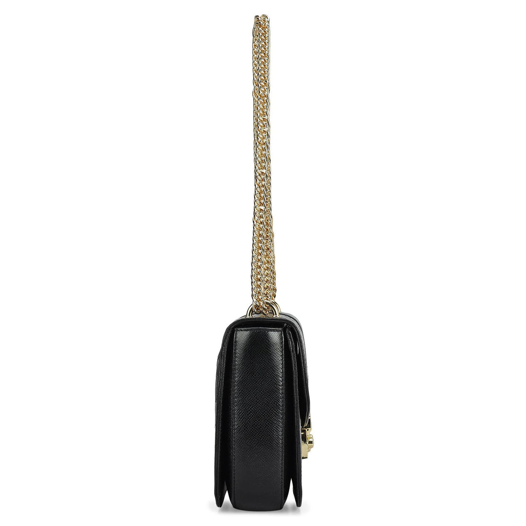Small Croco Franzy Leather Shoulder Bag - Black