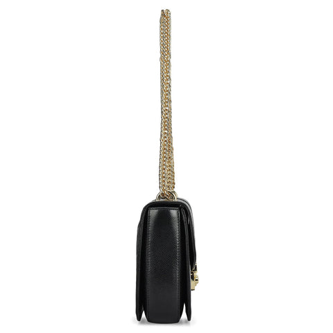 Small Croco Franzy Leather Shoulder Bag - Black