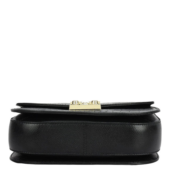 Small Croco Franzy Leather Shoulder Bag - Black