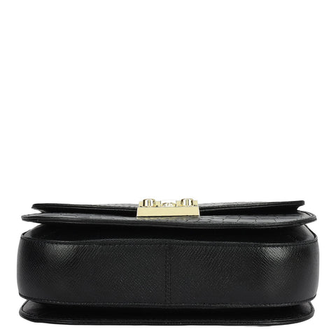 Small Croco Franzy Leather Shoulder Bag - Black