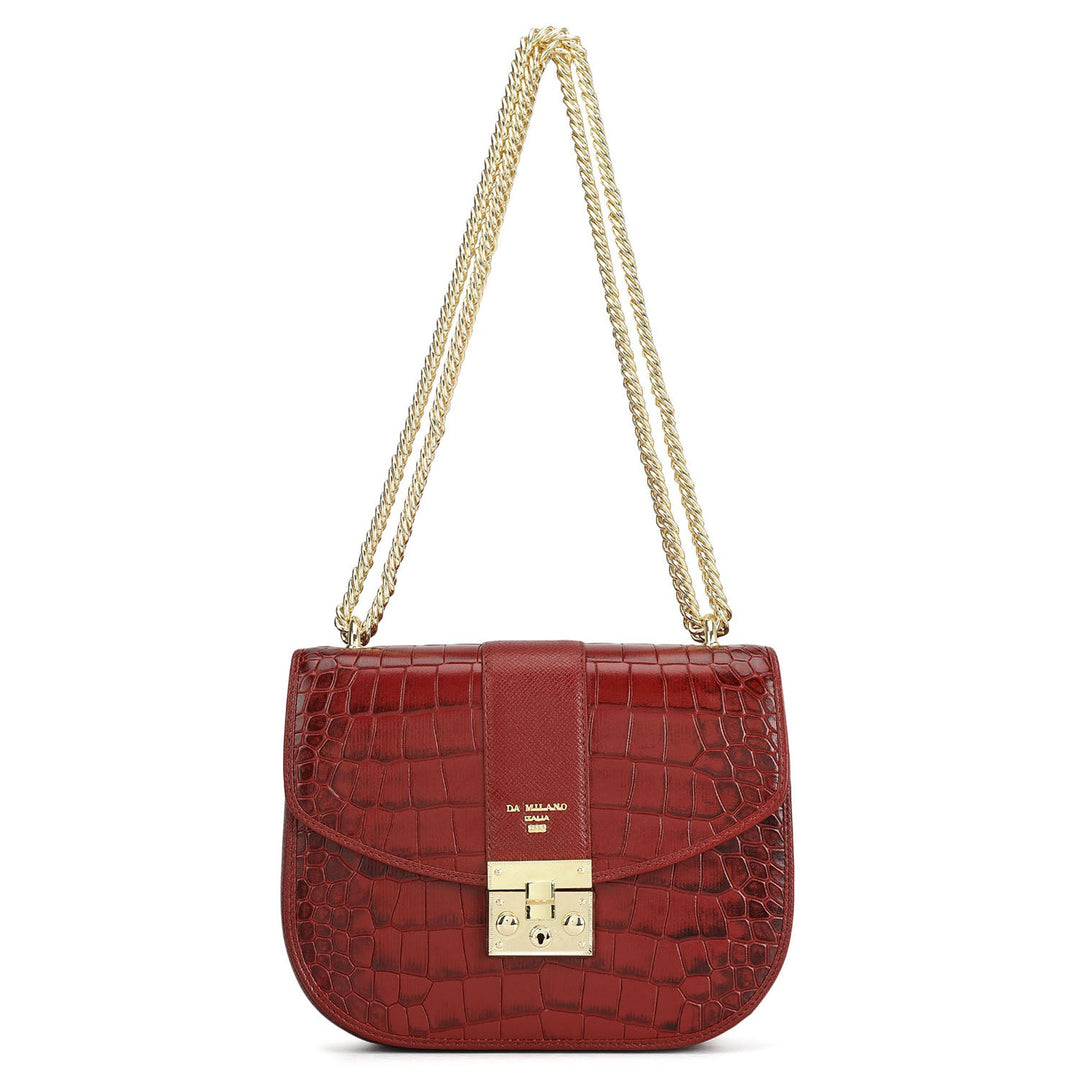Small Croco Franzy Leather Shoulder Bag - Cherry