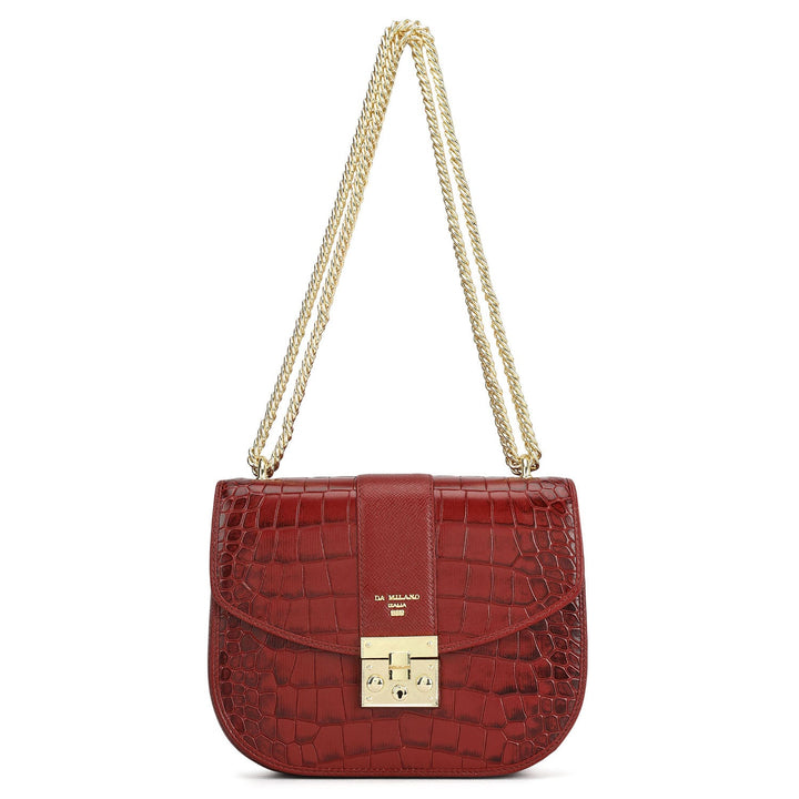 Small Croco Franzy Leather Shoulder Bag - Cherry