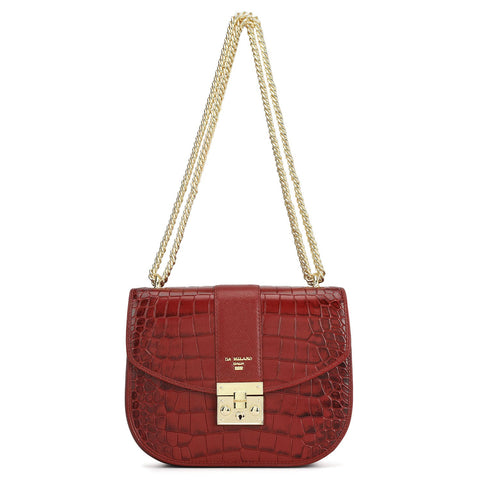 Small Croco Franzy Leather Shoulder Bag - Cherry
