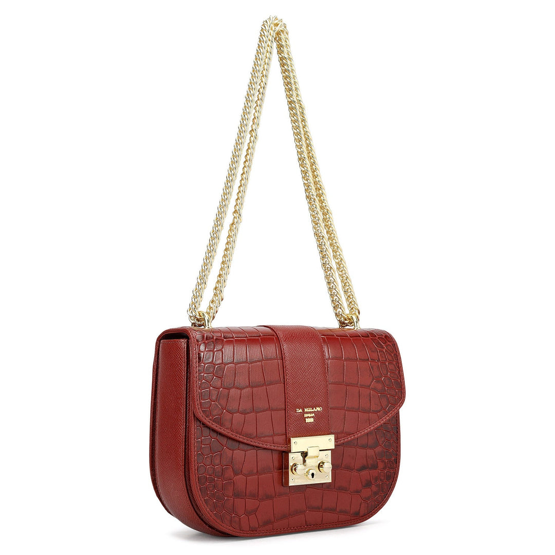 Small Croco Franzy Leather Shoulder Bag - Cherry