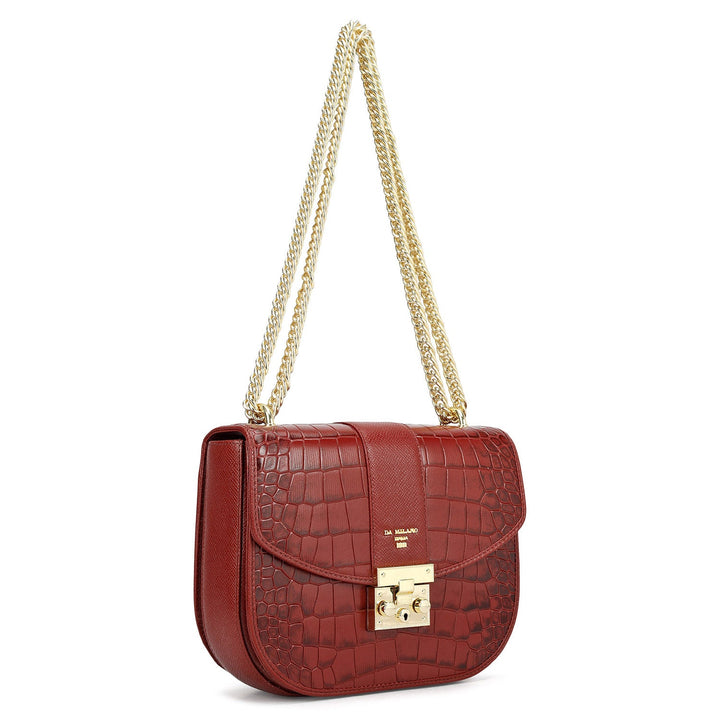 Small Croco Franzy Leather Shoulder Bag - Cherry