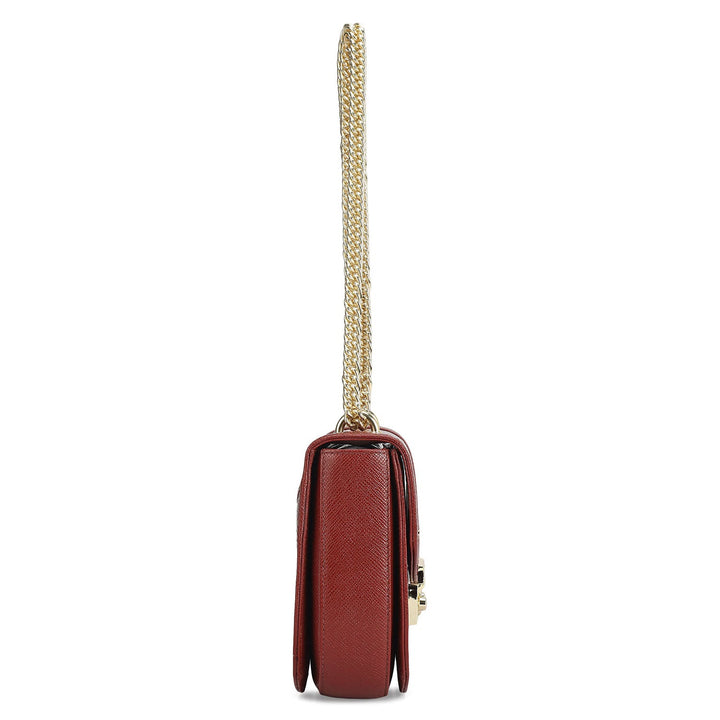 Small Croco Franzy Leather Shoulder Bag - Cherry