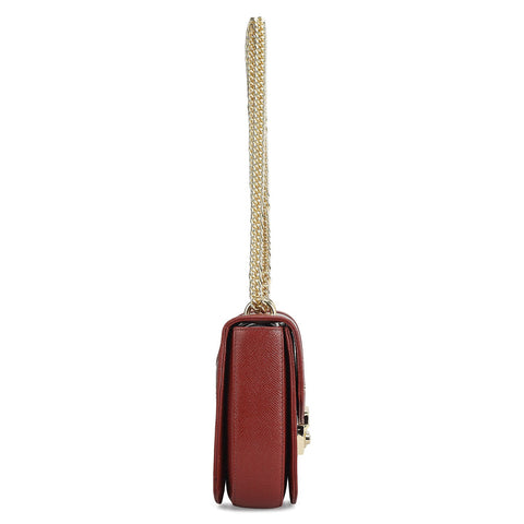 Small Croco Franzy Leather Shoulder Bag - Cherry