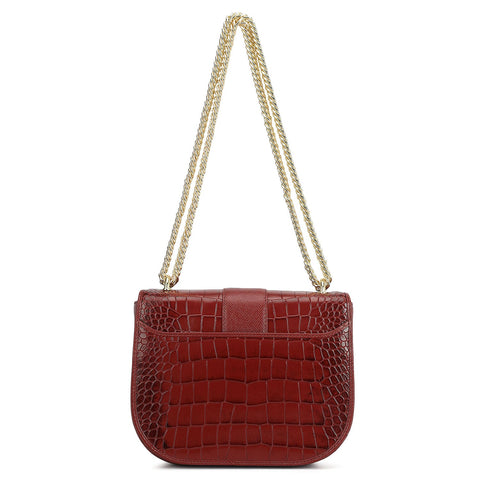 Small Croco Franzy Leather Shoulder Bag - Cherry