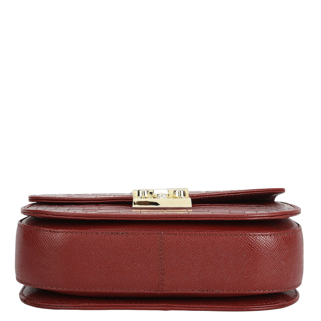 Small Croco Franzy Leather Shoulder Bag - Cherry
