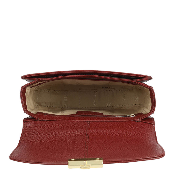 Small Croco Franzy Leather Shoulder Bag - Cherry