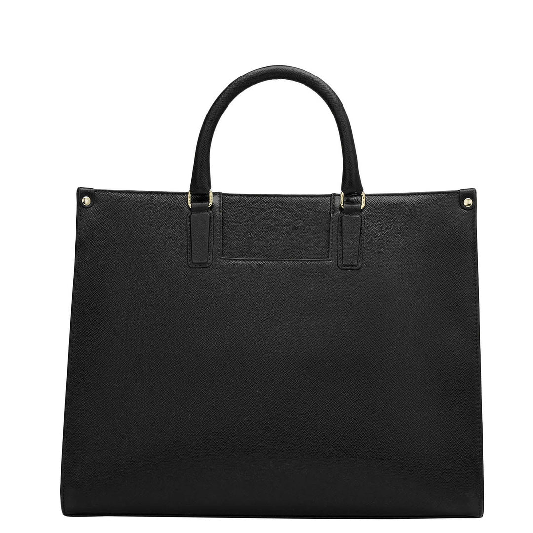 Medium Mat Franzy Leather Book Tote - Black