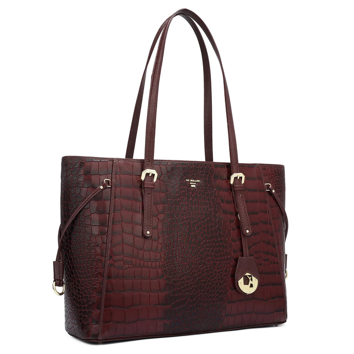 Large Croco Leather Tote - Wine