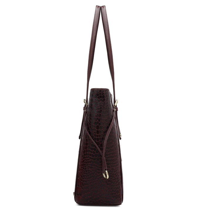 Large Croco Leather Tote - Wine