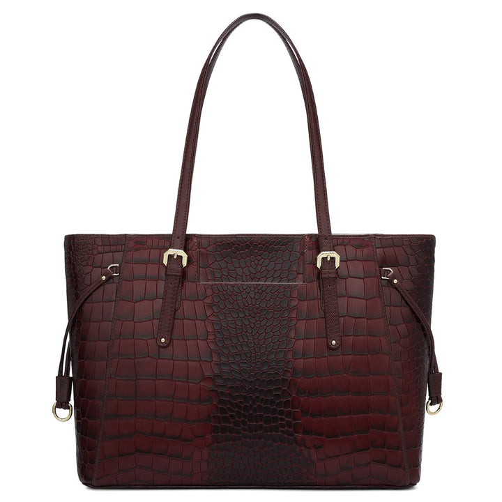 Large Croco Leather Tote - Wine