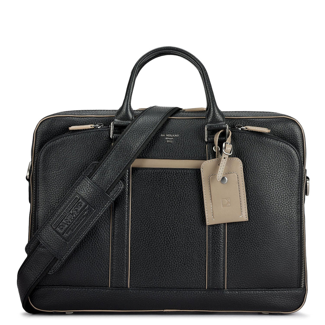 Wax Leather Laptop Bag - Black