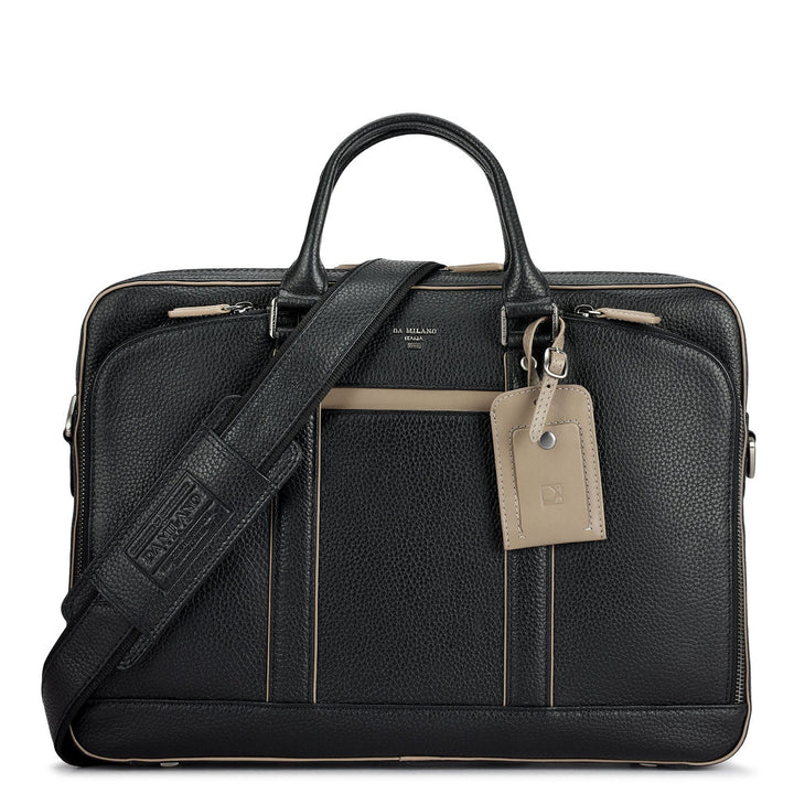 Wax Leather Laptop Bag - Black