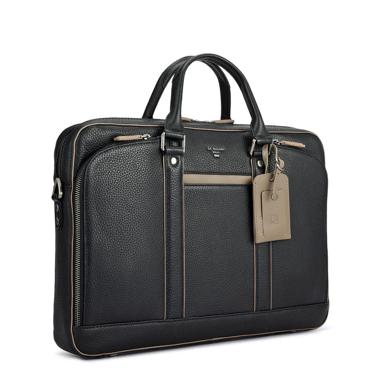 Wax Leather Laptop Bag - Black