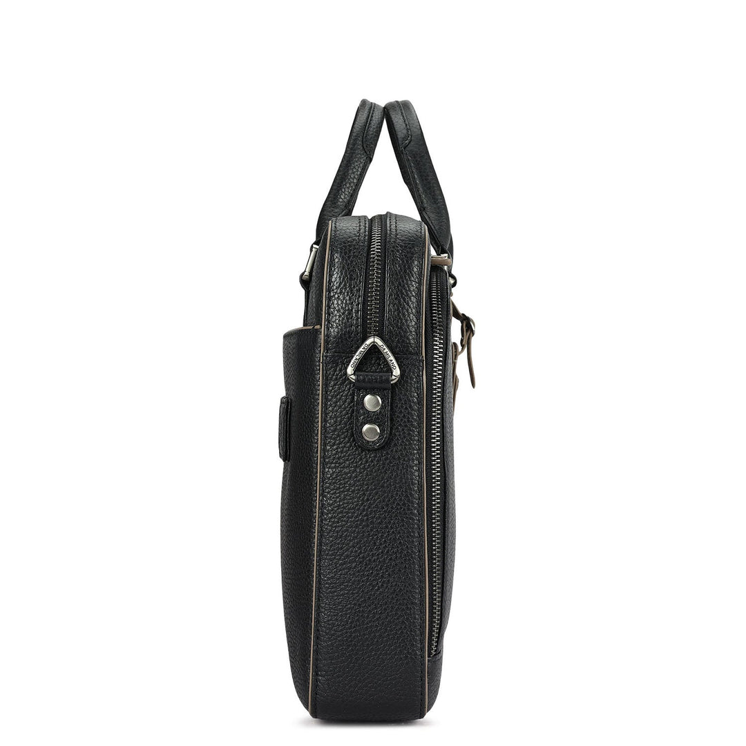Wax Leather Laptop Bag - Black