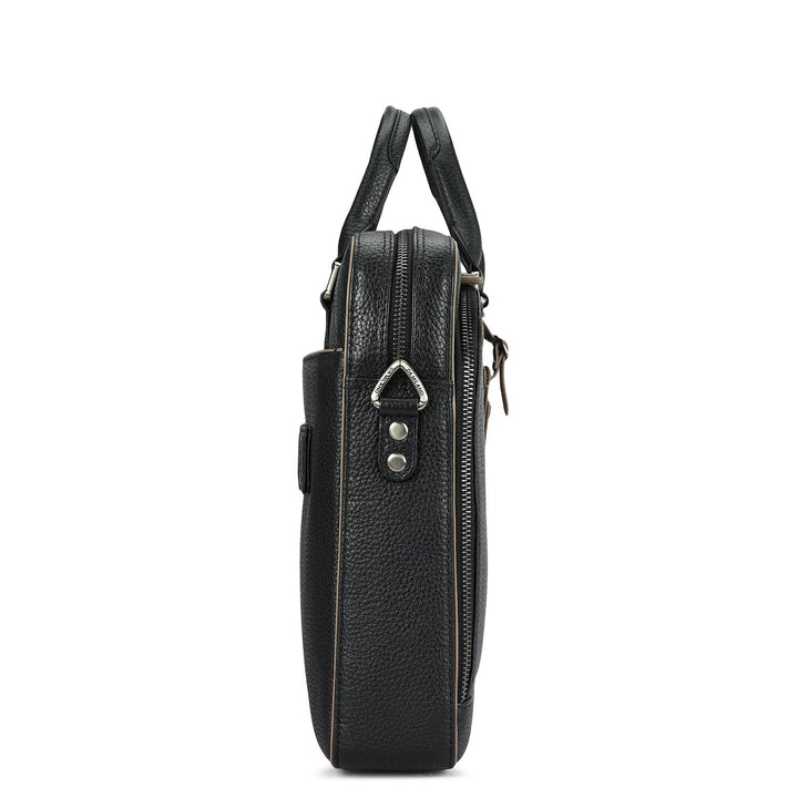 Wax Leather Laptop Bag - Black