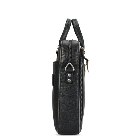 Wax Leather Laptop Bag - Black