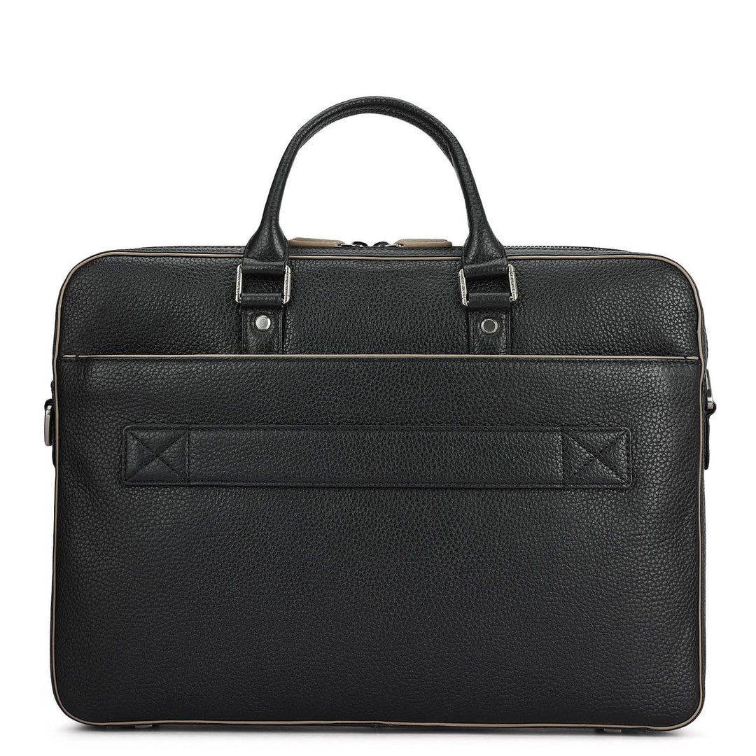 Wax Leather Laptop Bag - Black