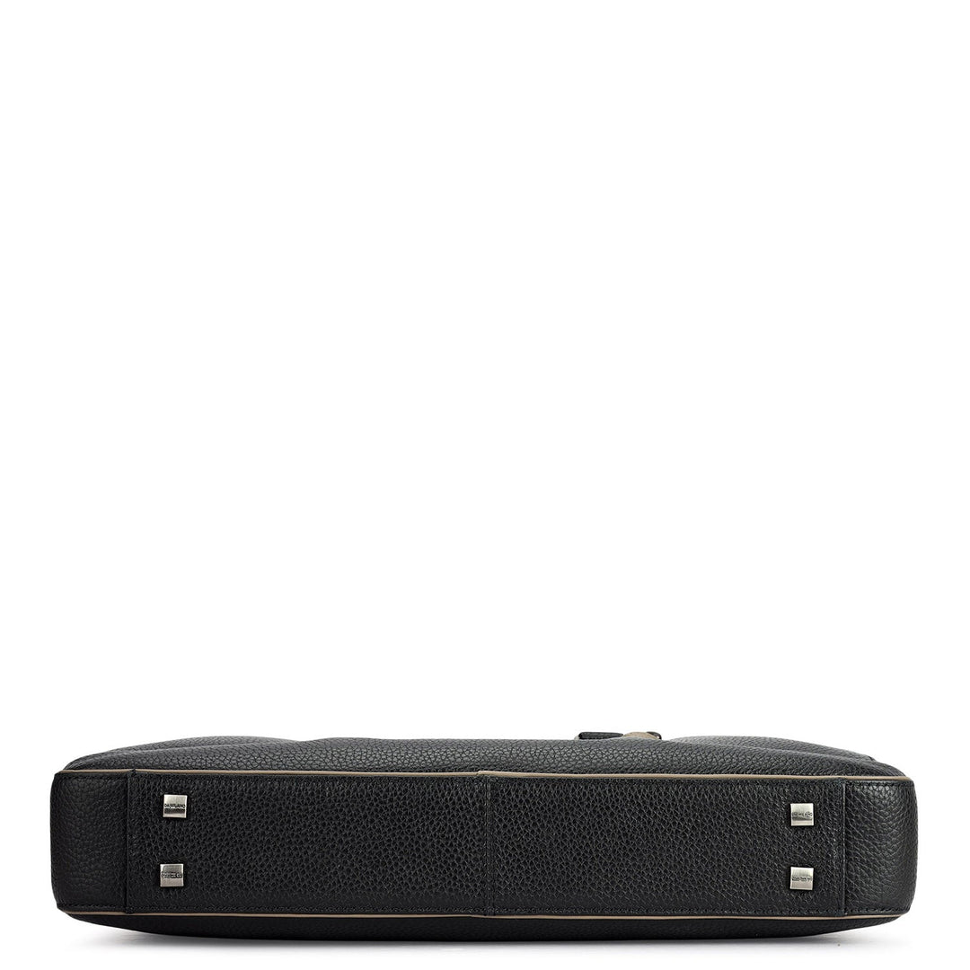 Wax Leather Laptop Bag - Black